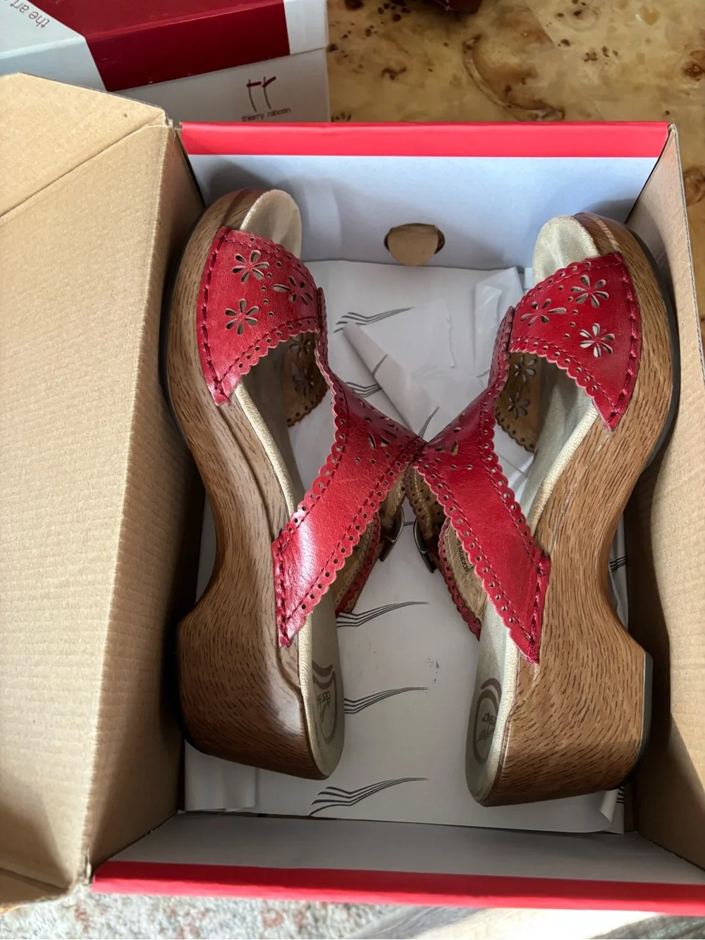 Dansko Crimson Leather Wedge Sandals with Buckle Strap
